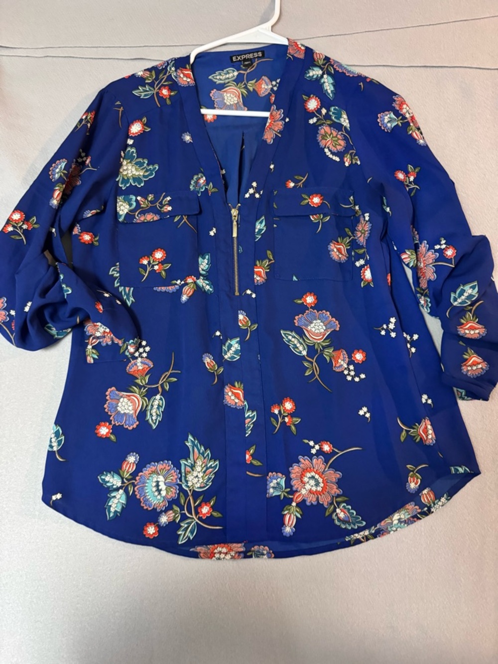 Express Royal Blue Floral Button-Front Blouse